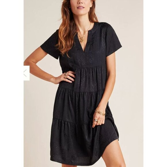 Anthropologie Dresses & Skirts - Anthropologie Maeve NWT Sacha Jacquard Tiered Tunic Mini Dress Black Small